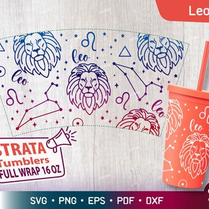 Leo - Zodiac - Horoscoop Svg voor Strata Tumblers 16 oz, Zodiac Sign Stratum Cup Svg, Sterrenbeeld Svg voor Strata Cup Svg, Png Cut bestand