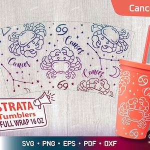 Kreeft - Zodiac - Horoscoop Svg voor Strata Tumblers 16 oz, Zodiac Sign Stratum Cup Svg, Sterrenbeeld Svg voor Strata Cup