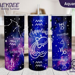 Verseau - Zodiaque - Horoscope 20 oz gobelet skinny sublimation, signes du zodiaque, astrologie, étoiles et céleste pour gobelet skinny 20 oz