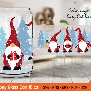 Gnome Christmas Libbey Glass Can 16oz Svg, Christmas Snow Libbey Glass Wrap, Gnomes Libbey Can, Christmas Tree Libbey Glass Wrap 16oz Svg