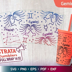 Tweelingen - Zodiac - Horoscoop Svg voor Strata Tumblers 16 oz, Zodiac Sign Stratum Cup Svg, Sterrenbeeld Svg voor Strata Cup