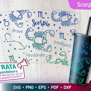 Schorpioen - Dierenriem - Horoscoop Svg voor Strata Tumblers 22 oz, Zodiac Sign Strata Cup Svg, Sterrenbeeld Svg voor Stratum Cup Svg, Png Cut bestand