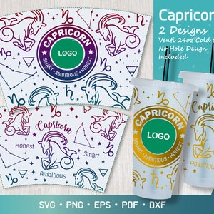Steenbok - Zodiac - Horoscoop Svg voor Venti Cold Cup 24oz, Zodiac Sign, Astrologie Svg Full Wrap voor Venti Cup 2 Ontwerpen Geen gat inbegrepen
