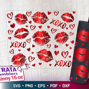 Küsse Herzen & XOXO Valentinstag für Strawberry Skinny Cup 16 oz, XOXO Liebesküsse Valentine Lips Full Wrap svg für Strata Tumblers