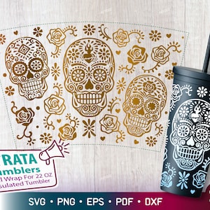 Dia de los Muertos - Tag der Toten wrap für Strata Cup 22 oz, Sugar Skull Dia de Muertos Halloween Strata Cups svg Datei für Cricut