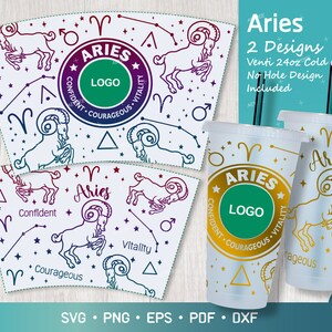 Aries - Zodiac - Horoscope Svg for Venti Cold Cup 24oz, Zodiac Sign, Astrology Svg Full Wrap for Venti Cup 2 Designs No Hole Included