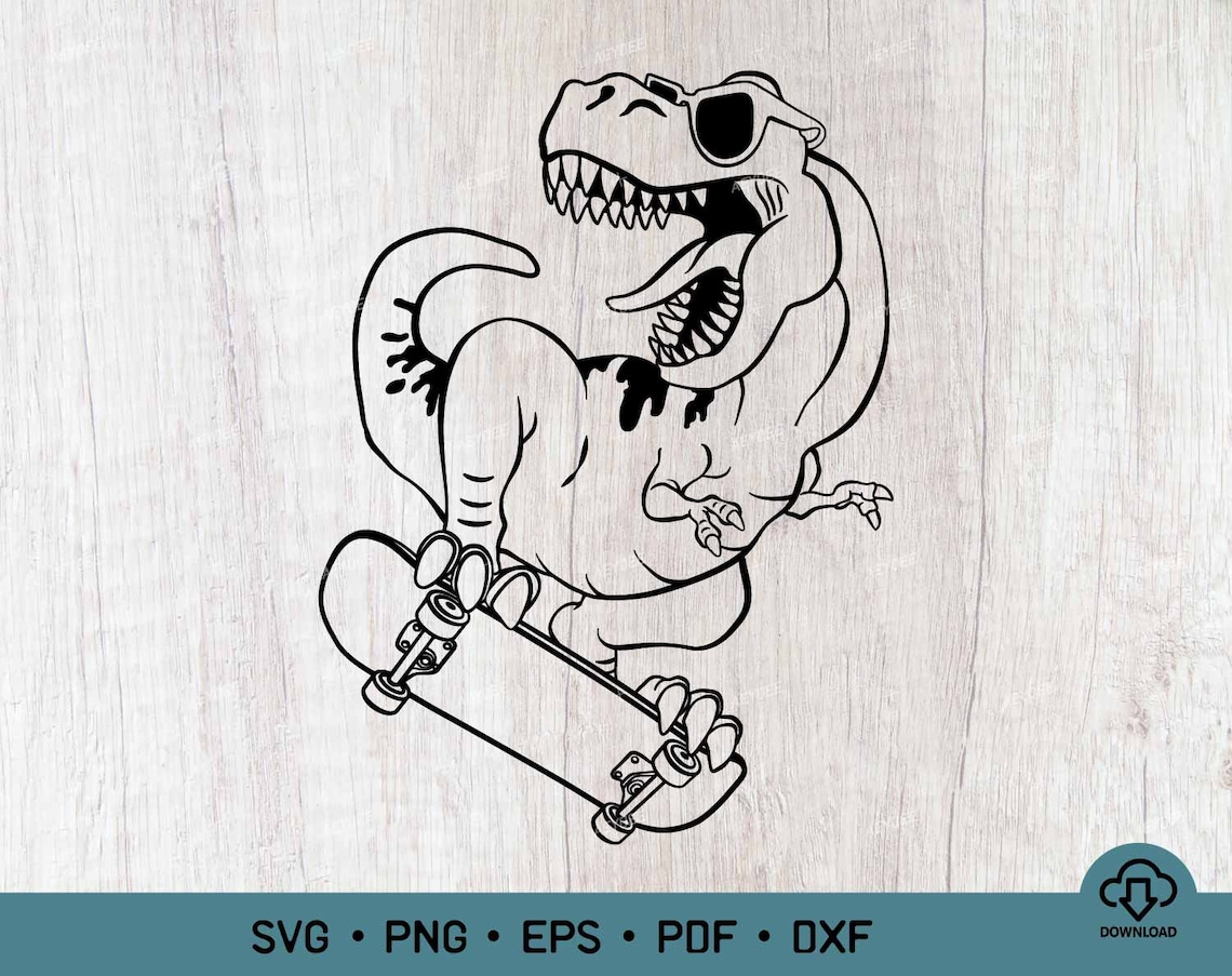 Trex Skateboarding Dinosaur on Skateboard Trex on Etsy