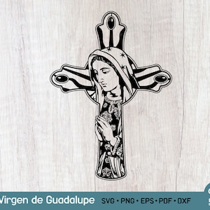 File PNG SVG della Virgen de Guadalupe, Vergine Maria con crocifisso Fede Svg, Madre Maria Svg, Signora di Guadalupe, Vergine del Messico Digital Flie