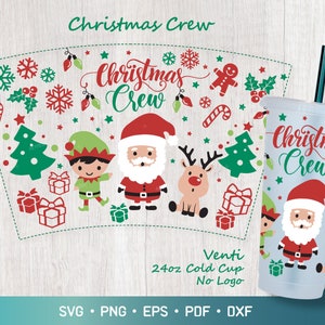 Christmas Crew Venti 24 Unzen kalter Cup-Svg-Wrap, Weihnachtsmann, Elfe und Rentier für Venti Cold Cup 24 Unzen, Weihnachts-Venti Cup SVG-Dateien für Cricut