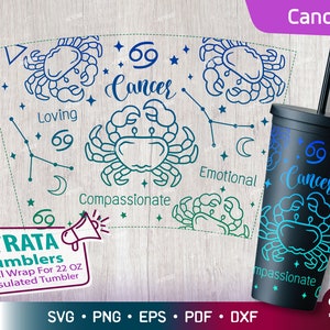Cancer - Zodiac - Horoscope Svg for Strata Tumblers 22 oz, Zodiac Sign Strata Cup Svg, Constellation Svg for Stratum Cup