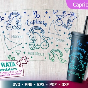 Steenbok - Zodiac - Horoscoop Svg voor Strata Tumblers 22 oz, Zodiac Sign Svg, Constellation Svg voor Stratum Cup