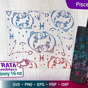 Vissen - Zodiac - Horoscoop Svg voor Strata Skinny Tumblers 16 oz, Full Wrap Zodiac Sign Svg, Constellation Svg voor Starta Skinny 16 oz