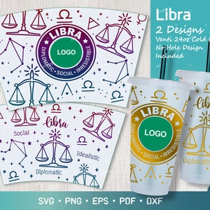 Libra - Zodiac - Horoscope Svg for Venti Cold Cup 24oz, Zodiac Sign, Astrology Svg Full Wrap for Venti Cup 2 Designs No Hole Included