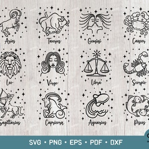 Zodiac Signs Bundle Svg, Star Zodiac Constellation Svg, Zodiac Celestial Svg, Astrology, Horoscope Svg Png EPS Dxf Silhouette cut file