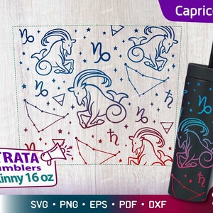 Steenbok - Zodiac - Horoscoop Svg voor Strata Skinny Tumblers 16 oz, Full Wrap Zodiac Sign Svg, Constellation Svg voor Starta Skinny 16 oz