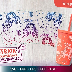 Maagd - Dierenriem - Horoscoop Svg voor Strata Tumblers 16 oz, Zodiac Sign Stratum Cup Svg, Sterrenbeeld Svg voor Strata Cup Svg, Png Cut bestand