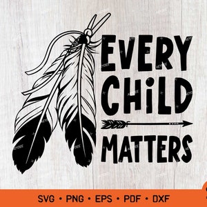Chaque enfant compte Svg, chemise orange jour Svg, enfants et plumes citation Svg Png Eps Dxf