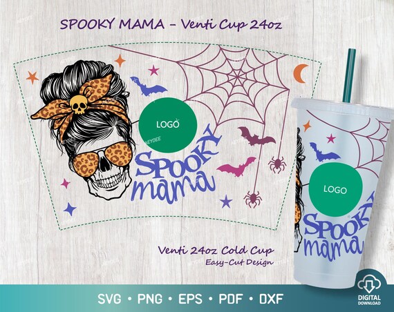 Spooky Mama Halloween Svg for Venti 24oz Cold Cup Full Wrap, Halloween 24oz Cold Cup Svg, Halloween Mom Svg for Venti 24oz Cold Cup