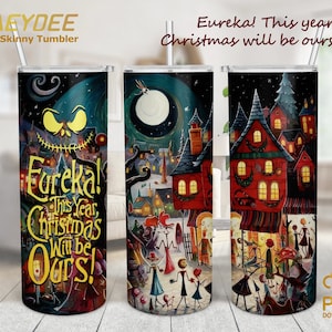 Halloween Nightmare Scene 20oz Skinny Tumbler Wrap, Halloween Jack and Sally Skinny Tumbler Wrap, Spooky Season Png Sublimation Design