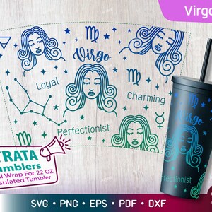 Virgo - Zodiac - Horoscope Svg for Strata Tumblers 22 oz, Zodiac Sign Strata Cup Svg, Constellation Svg for Stratum Cup Svg, Png Cut file