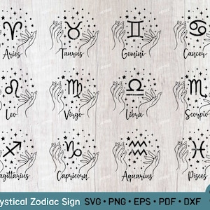 Bundle de signe du zodiaque mystique Svg, svg de la constellation du zodiaque, Svg céleste, astrologie, horoscope Svg Png Silhouette couper fichier