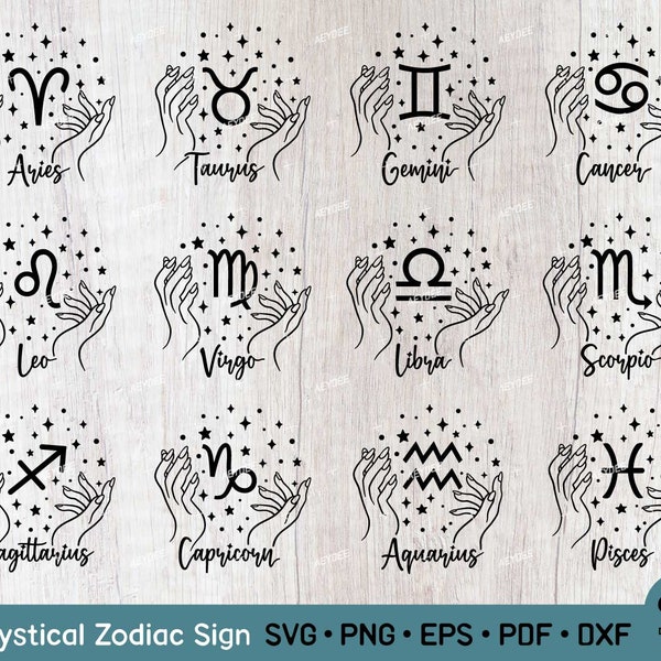 Mystical Zodiac Sign bundle Svg, Zodiac constellation svg, Celestial Svg, Astrology, Horoscope Svg Png Silhouette cut file