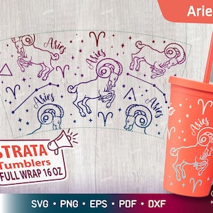 Ram - Dierenriem - Horoscoop Svg voor Strata Tumblers 16 oz, Zodiac Sign Starta Cup Svg, Sterrenbeeld Svg voor Strata Cup Svg, Png Cut bestand