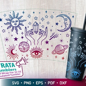 Mystieke hemelse manen en zonnen sterrenbeelden volledige wrap voor Strata Cup 22 oz, Witch Crystal Svg voor Strata Tumbler bestand voor Cricut