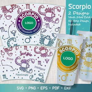 Scorpio - Zodiac - Horoscope Svg for Venti Cold Cup 24oz, Zodiac Sign, Astrology Svg Full Wrap for Venti Cup 2 Designs No Hole Included