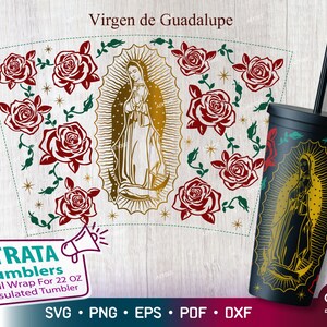 Virgen de Guadalupe met rozen Strata Cup SVG, Maagd van Guadalupe, Moeder Maria Stratum Cup Wrap, Mexicaanse SVG Full Warp voor Strata Cup 22 oz