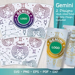 Gemini - Zodiac - Horoscope Svg for Venti Cold Cup 24oz, Zodiac Sign, Astrology Svg Full Wrap for Venti Cup 2 Designs No Hole Included