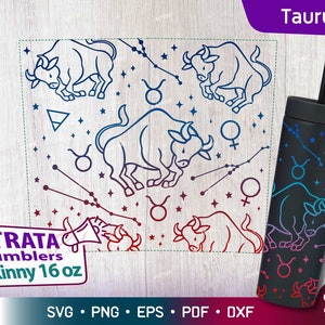 Stier - Zodiac - Horoscoop Svg voor Strata Skinny Tumblers 16 oz, Full Wrap Zodiac Sign Svg, Constellation Svg voor Starta Skinny 16 oz