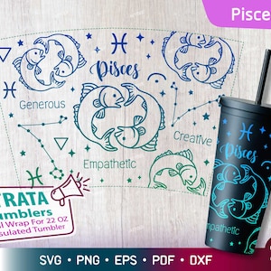 Vissen - Zodiac - Horoscoop Svg voor Strata Tumblers 22 oz, Zodiac Sign Svg, Constellation Svg voor Stratum Cup