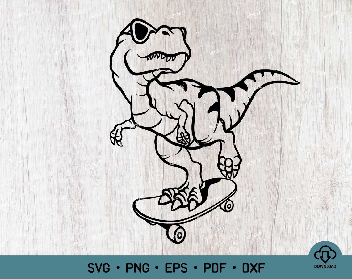 Dino on Skateboard Digital File TRex on Skateboard Svg Etsy