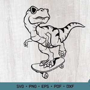 Arquivo Digital Dino no Skate, T-Rex no Skate Svg, T-Rex Svg, Dinosaur Svg, Tyrannosaurus Svg, Skate, Surfskate Svg Png Arquivo EPS