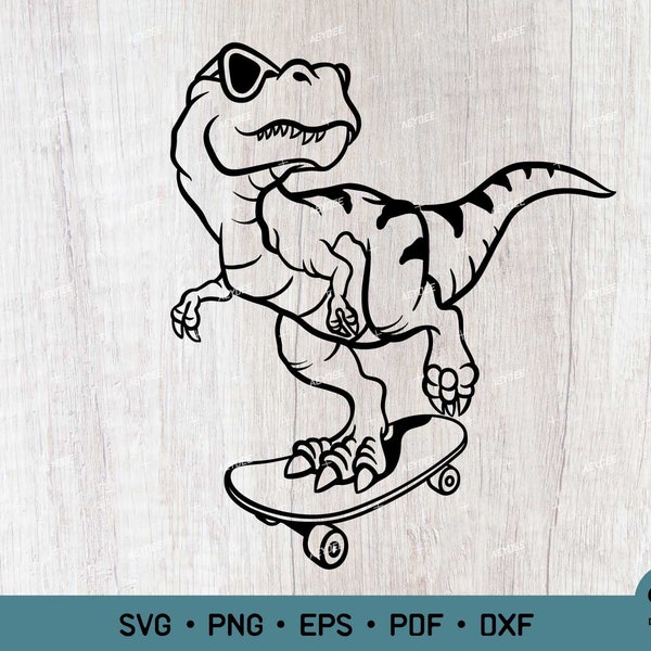 Dino on Skateboard Digital File, T-Rex on Skateboard Svg, T-Rex Svg, Dinosaur Svg, Tyrannosaurus Svg, Skateboard, Surfskate Svg Png EPS File