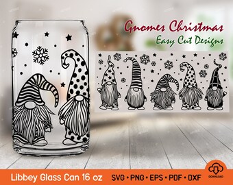 Gnomes Christmas Libbey Can Glass svg, Gnomes Libbey Can Glass Wrap, Christmas Snow Libbey Glass Wrap Svg Template 16oz