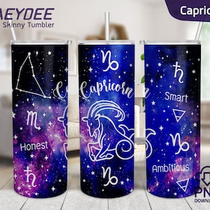 Steenbok - Zodiac - Horoscoop 20 oz Skinny Tumbler Sublimatie Design, Dierenriemtekens, Astrologie, Sterren & Hemels voor 20 oz Skinny Tumbler