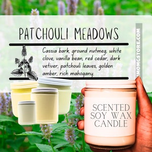 Patchouli Meadows Scented Soy Candle Gift Set  8oz Hand-Poured Glass Jar with Lid  Natural Wax  Phthalate-Free Fragrance