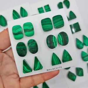 6 Paar Malachit Cabochon Lose Edelstein Mix Form Größe: 10-30mm | Hochglanzpoliertes perfektes Paar zufällig ausgewählt