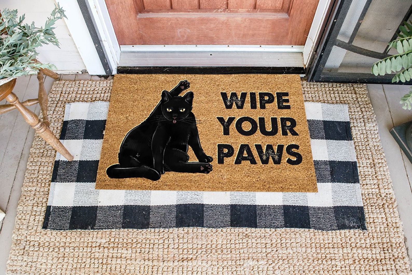 Wipe Your Paws Doormat Black Cat Doormat Funny Doormat Indoor Etsy