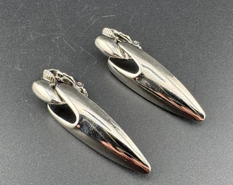 Vintage 90s AVON Modernist Silver-Tone Dangle “Cosmos Pod” Earrings - Clip-On