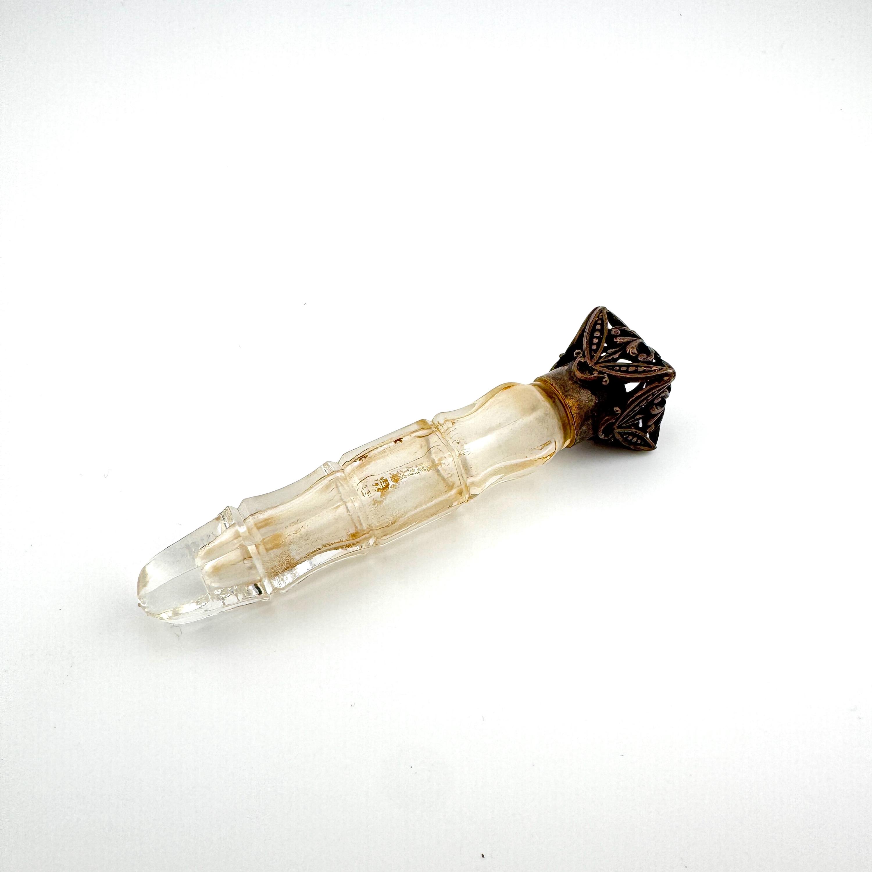 1960s Estee Lauder Youth Dew Lay Down Perfume Bottle - Cut Glass Metal Lid