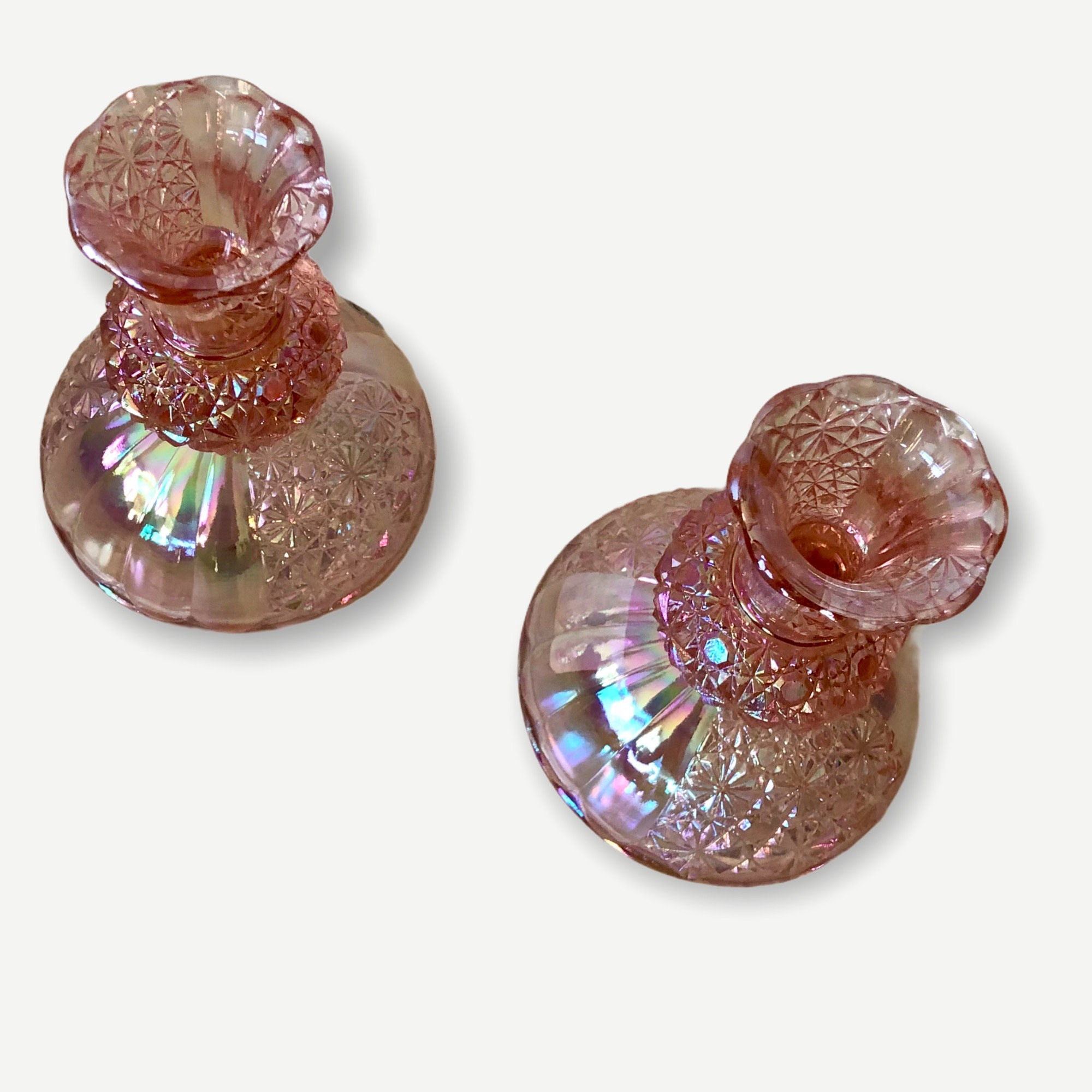 Vintage Fenton Glass Pink Carnival Iridescent Daisy Button And Etsy