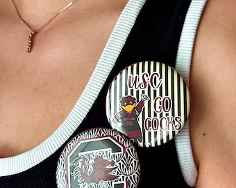 Botões Gamecock Game Day de 2,25 polegadas.