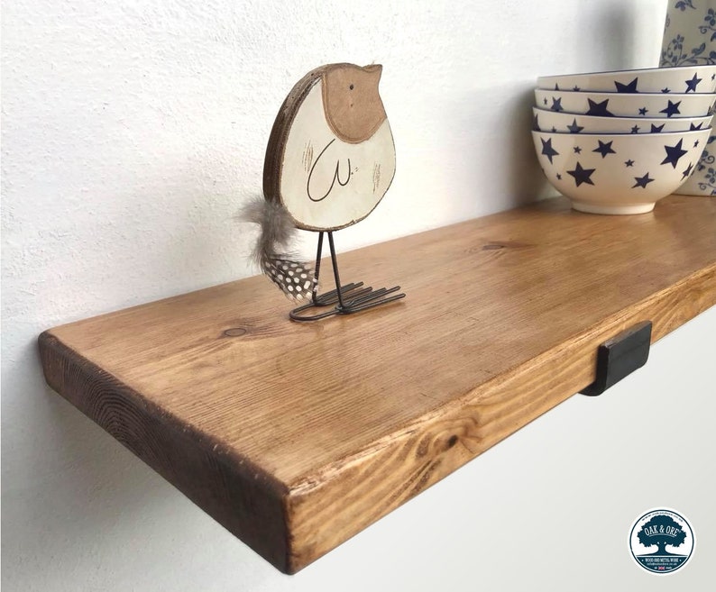 Rustic Wooden Shelves With Brackets on Wall Metal Brackets Etsy