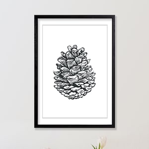 Pine cone Print - A4/A3 Instant Download Print,Woodland Rustic Decor, Forest Pinecone Print, Rustic Home Art from an Original Linocut print,