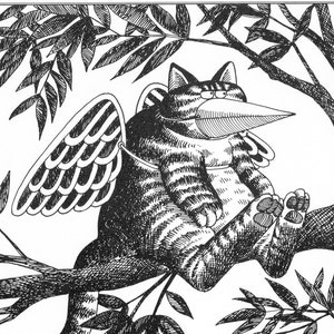 Kliban Cat Art Vintage Print Cat Lover Gift – Cat In Tree Disguised As Bird #8003
