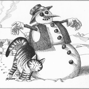 Kliban Cat Art Vintage Print Cat Lover Gift – Cat With Snowman #7811