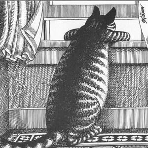Kliban Cat Art Vintage Print – Gato mirando por la ventana en invierno #8102
